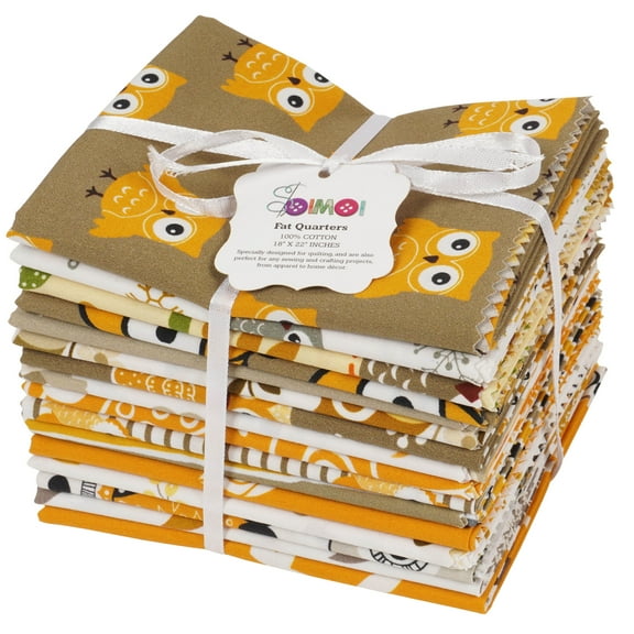 Soimoi 16 Pc Fat Quarter Bundle,OwlPrint 18"x 22"DIY Patchwork-100% CottonPre-Cut Quilting Fabric White&Yellow