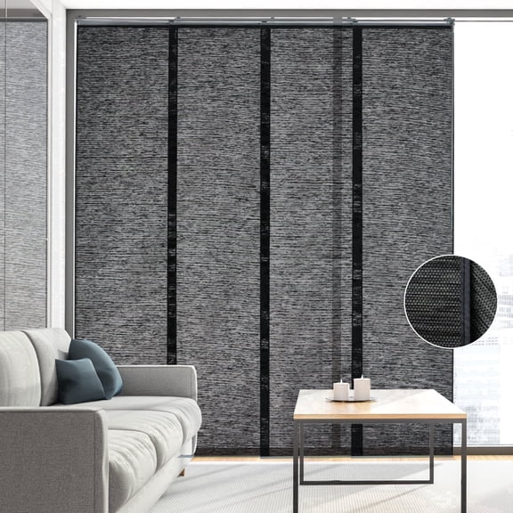 PieceNat Woven Fabric Panel Track Blinds for Sliding Doors, 46-85.5" W x 96" H, Charcoal Black