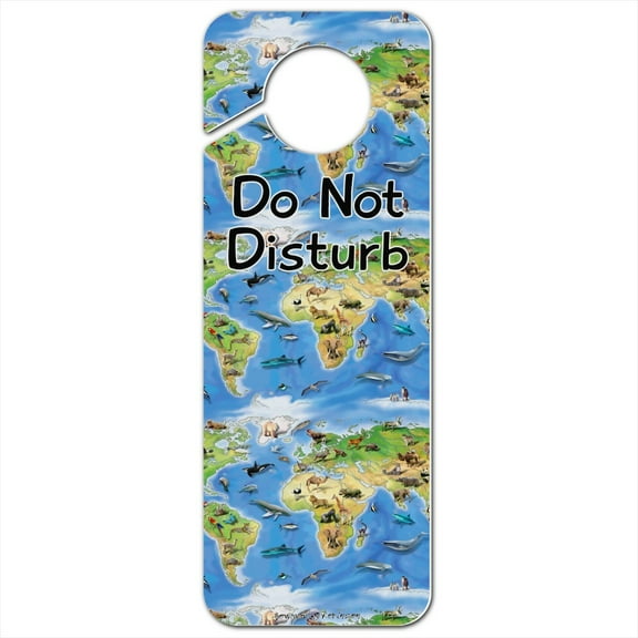 Animals of the World Continents Atlas Globe Pattern Plastic Door Knob Hanger Sign