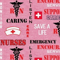 Nurses Care Cotton Fabric by Sykel-Cute Nurse and Care Pink Heather