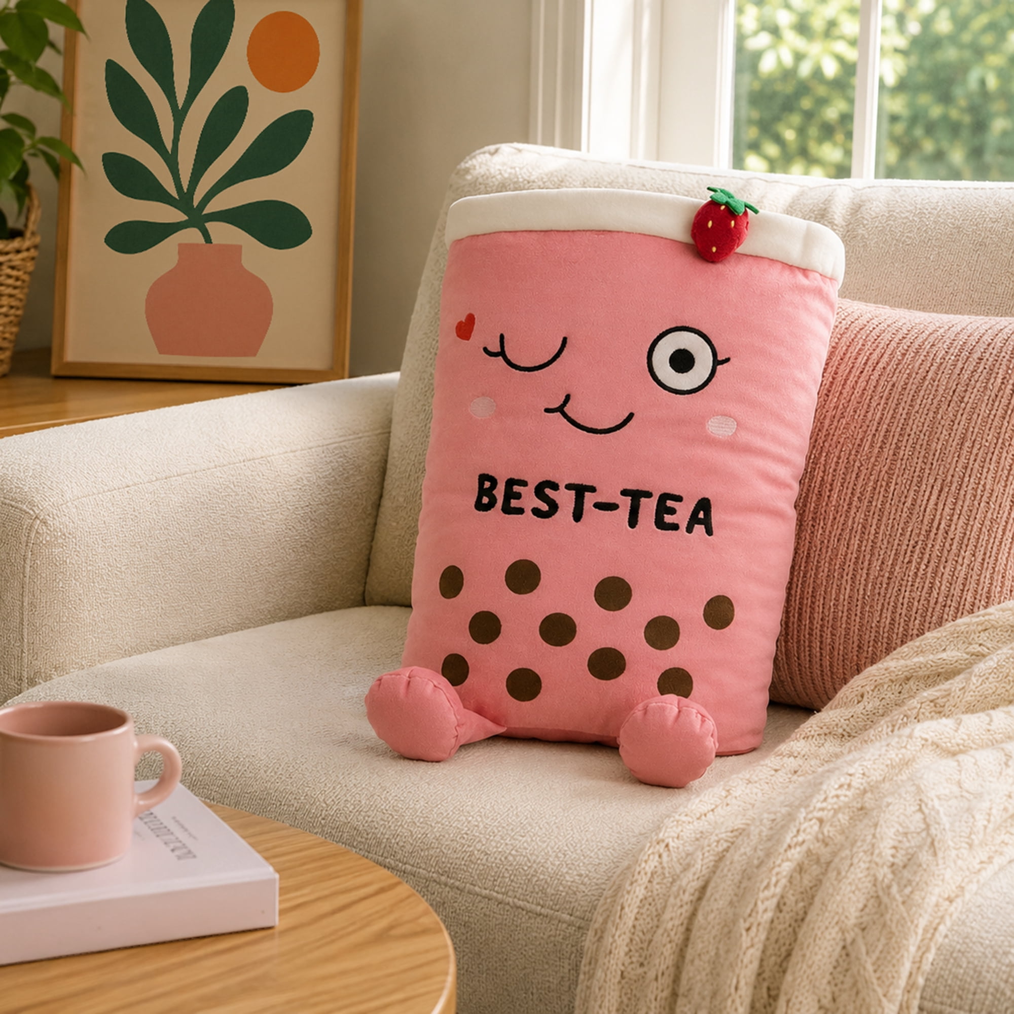 Jumbo Bubble Tea Funny Plush Character, Soft Collectible Stuffed Plush Toy, 12M+