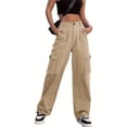 thumbnail image 6 of Paiwinds Women's Casual High Waist Cargo Pants Loose Straight Leg Long Trousers with Pockets Khaki Full Length Utility Bottoms, 6 of 8