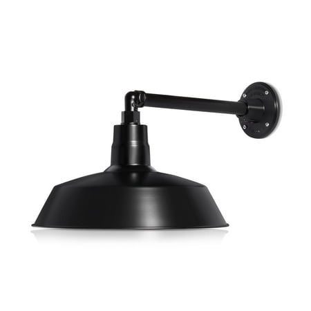 

14in. Satin Black Outdoor Gooseneck Barn Light Fixture With 13 in. Long Extension Arm - Wall Sconce Farmhouse Vintage Antique Style - UL Listed - 9W 900lm A19 LED Bulb (5000K Cool White)
