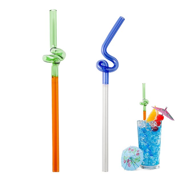 Pajitas de vidrio dobladas reutilizables, pajitas de vidrio para batidos, bebidas, batidos, jugos, 2 paquetes (multicolor) MFZFUKR BST3018083-2