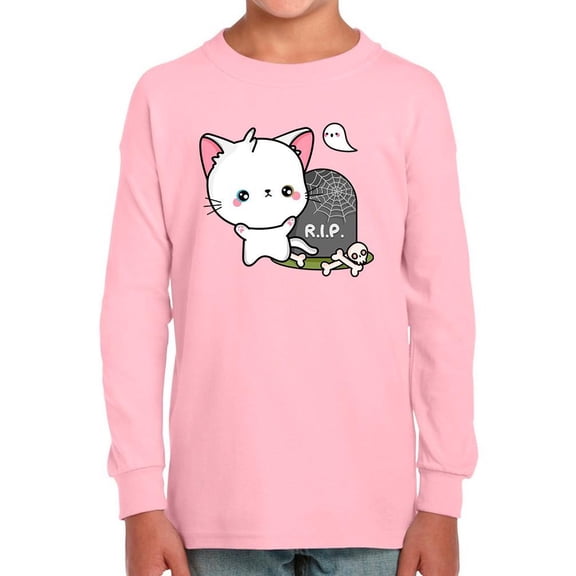 Cute Kitten W Ghost Long Sleeve Toddler - Toddler Long Sleeve Tee