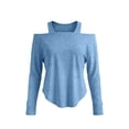 thumbnail image 7 of SSZMDLB Women Soft Cotton Long Sleeve T-Shirts Round Neck Solid Casual Basic Travel Workout Lounge Daily Wear Winter Tops, Light Blue S, 7 of 7