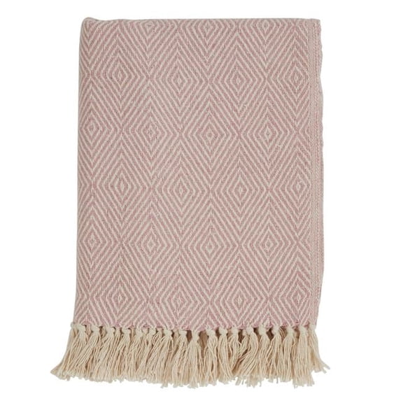 SARO  Cotton Throw Blanket with Diamond Weave Design  Pink