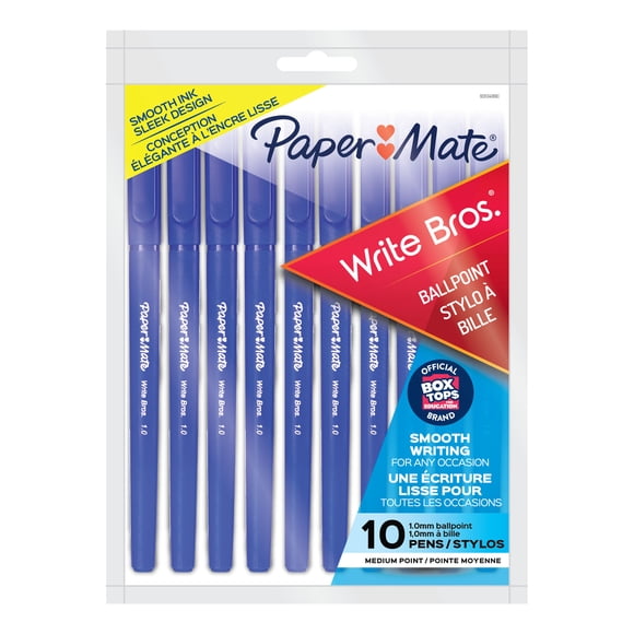 Stylos-bille Paper Mate Write Bros., stylos à encre bleue, pointe moyenne (1,0 mm), 10 unités