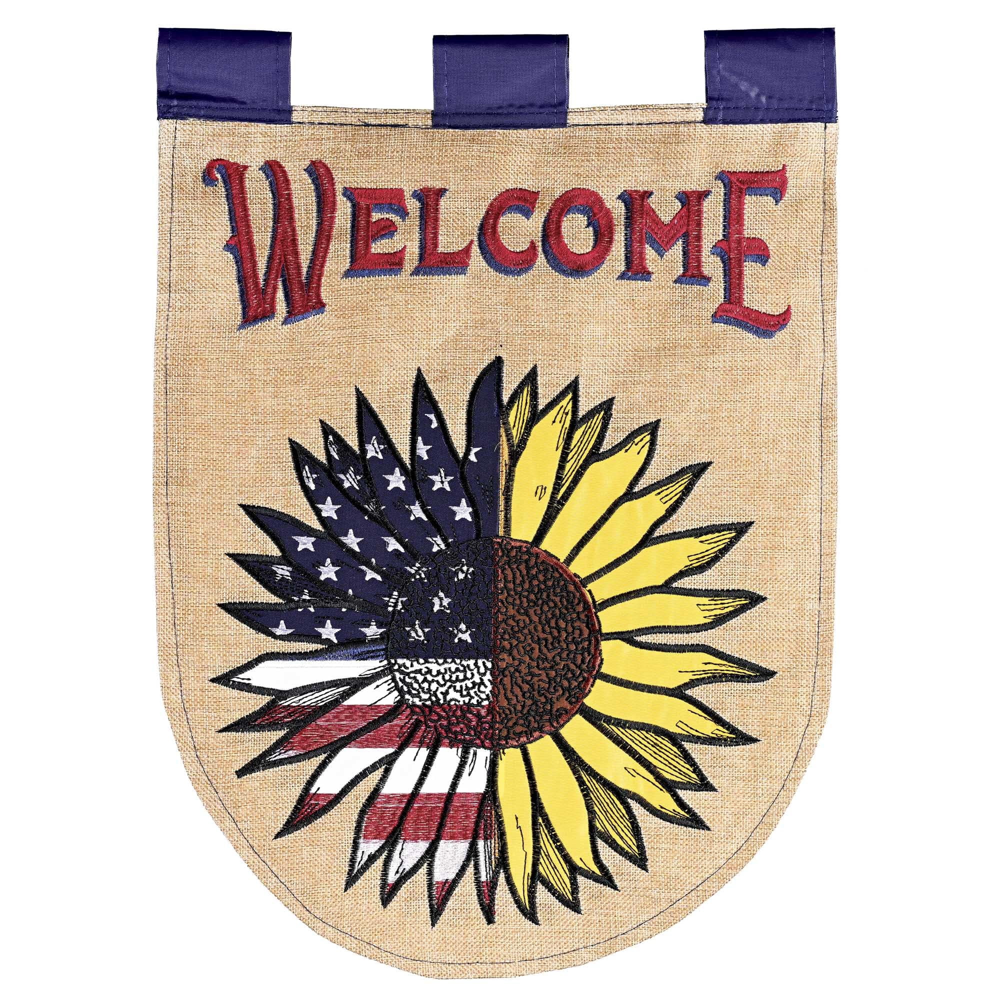 Dicksons Magnolia Garden Welcome Patriotic Sunflower Red White Blue Yellow 18 x 13 Polyester Outdoor Garden Flag