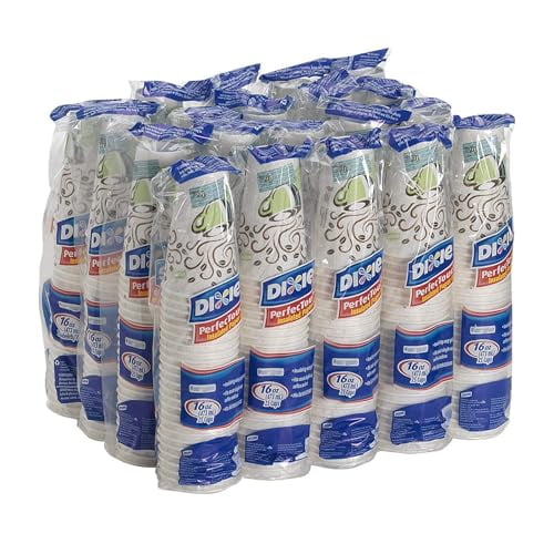 Dixie Perfect Touch 16 oz Hot Cups, 300 Count (12 Packs of 25), Insulated Disposable Paper Coffee Cups
