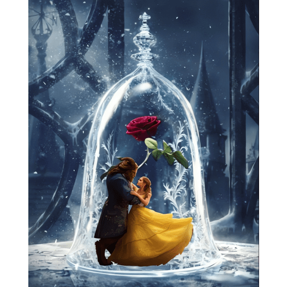 DIY 5D Beauty and Beast Diamond Art Painting Kits for Adults,Anime Cartoon Round Full Drill Crystal Rhinestone Embroidery Cross Stitch Arts Craft Canvas for Home Wall Decor，12"x 16"