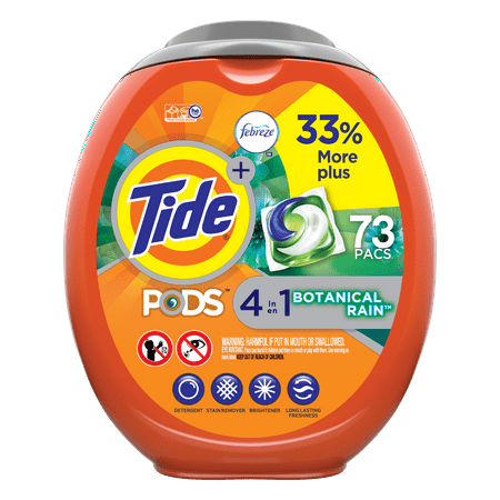 Tide PODS Plus Febreze Liquid Laundry Detergent Pacs, Botanical Rain, 73