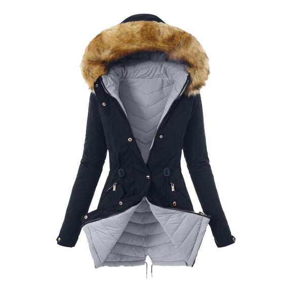 Winter Coats for Womens Hooded Warm Winter Overcoat with Lined, Winter Parka Jacket Thick Down Outerwear Jacket for Women Grey XXXL