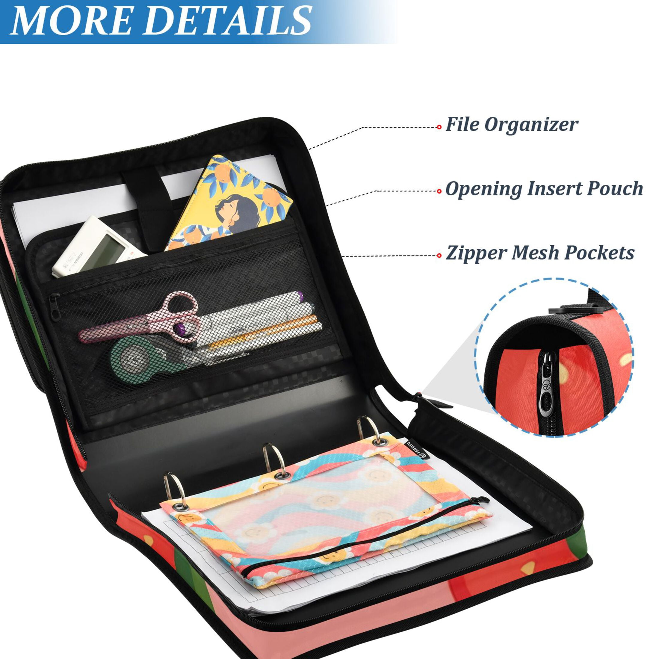 ALAZA Zipper Binder Strawberry Pattern 3 Ring Trapper Keeper File Folder Organizer Bag