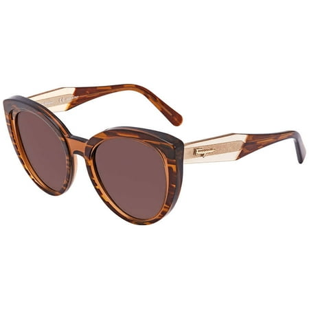 Plastic Striped Sunglasses Ferragamo Salvatore Striped Transparent Brown Plastic Frame Brown Lens Unisex Sunglasses SF891S296357055319 ()