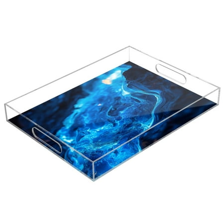 

Acrylic Tray 15.7*11.8*1.9 Inch Transparent Tray Food Tray Tea Cup Tray Serving Trays Cosmetics Storage Kitchen Table Bathroom Sundry Storage Blue Lava Pattern