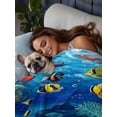 thumbnail image 3 of Cartoon Fish Queen Size Flat Sheet, Wrinkleproof & Fadeproof Cooling Flat Bed Sheet Only, Blue Colorful Sea Ocean Seagrass Coral Breathable Soft Bedding Top Sheets 90 x 102 Inches, 3 of 8
