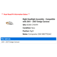thumbnail image 2 of Right Headlight Assembly - Compatible with 2001 - 2007 Dodge Caravan 2002 2003 2004 2005 2006, 2 of 2