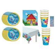 Blue's Clues Birthday CORNET Party Baby Shower Party Supplies Bundle includes 16 Lunch Paper Plates, 16 Napkins 6.5", 16 Paper Cups, 1 Table Cover, 1 Dinosaur Sticker Sheet