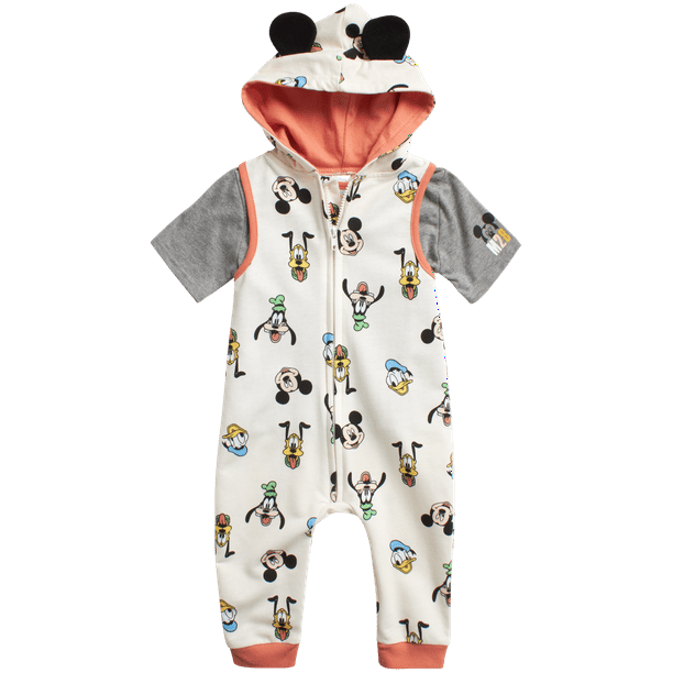 Disney Baby Boys’ Mickey Mouse Romper 2 Piece Sleeveless Coveralls