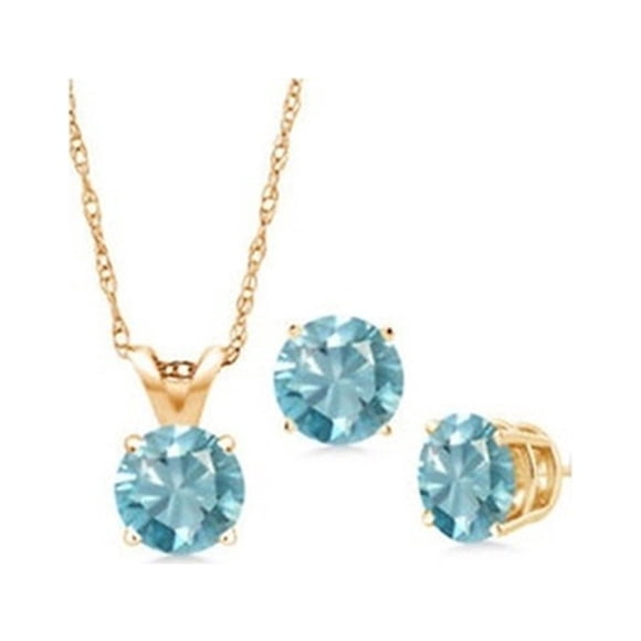Paris Jewelry 18K Yellow Gold 4ct Aquamarine Round Necklace & Earrings Plated