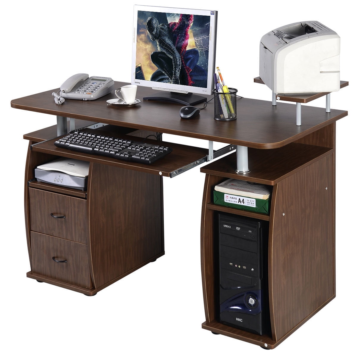 Computer Pc Desk Work Station Office Home Monitor Printer Shelf