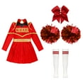 thumbnail image 5 of Aiihoo Kids Girls Cheerleading Dress Cheer Leader Suit Long Sleeve Dance Leotard Dress with Stocking A Red 8, 5 of 6