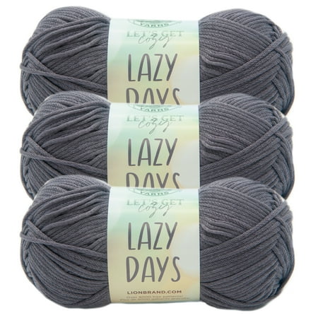 UPC: 0842093137047 | Lion Brand Yarn Lazy Days Pewter Tube Style Medium Polyester Gray Yarn 3-Pack