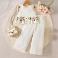 thumbnail image 6 of Toddler Girls Outfits Toddler Girl Floral Outfit Sleeveless Flower Embroidery Top & Wide Leg Pants Summer Set, 6 of 8