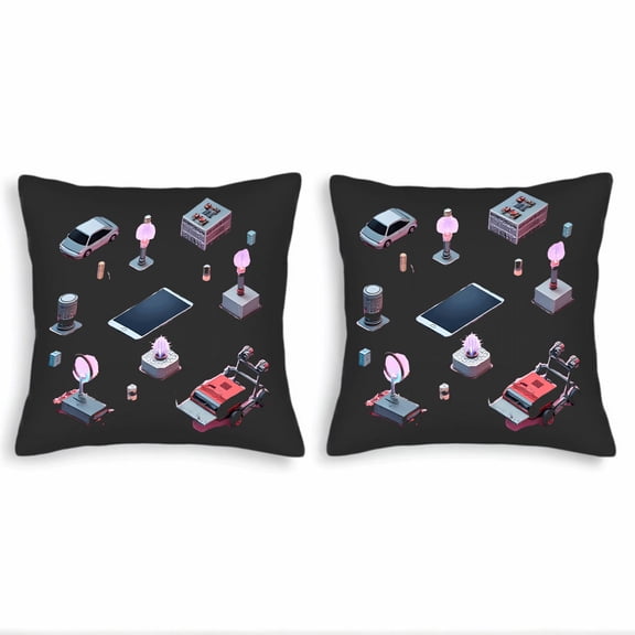 Set of 2 Square Throw Pillow Covers 18x18in - Stylish Urban Tech Design for Couch Bed or Car - Perfect Blend of Modern Aesthetics