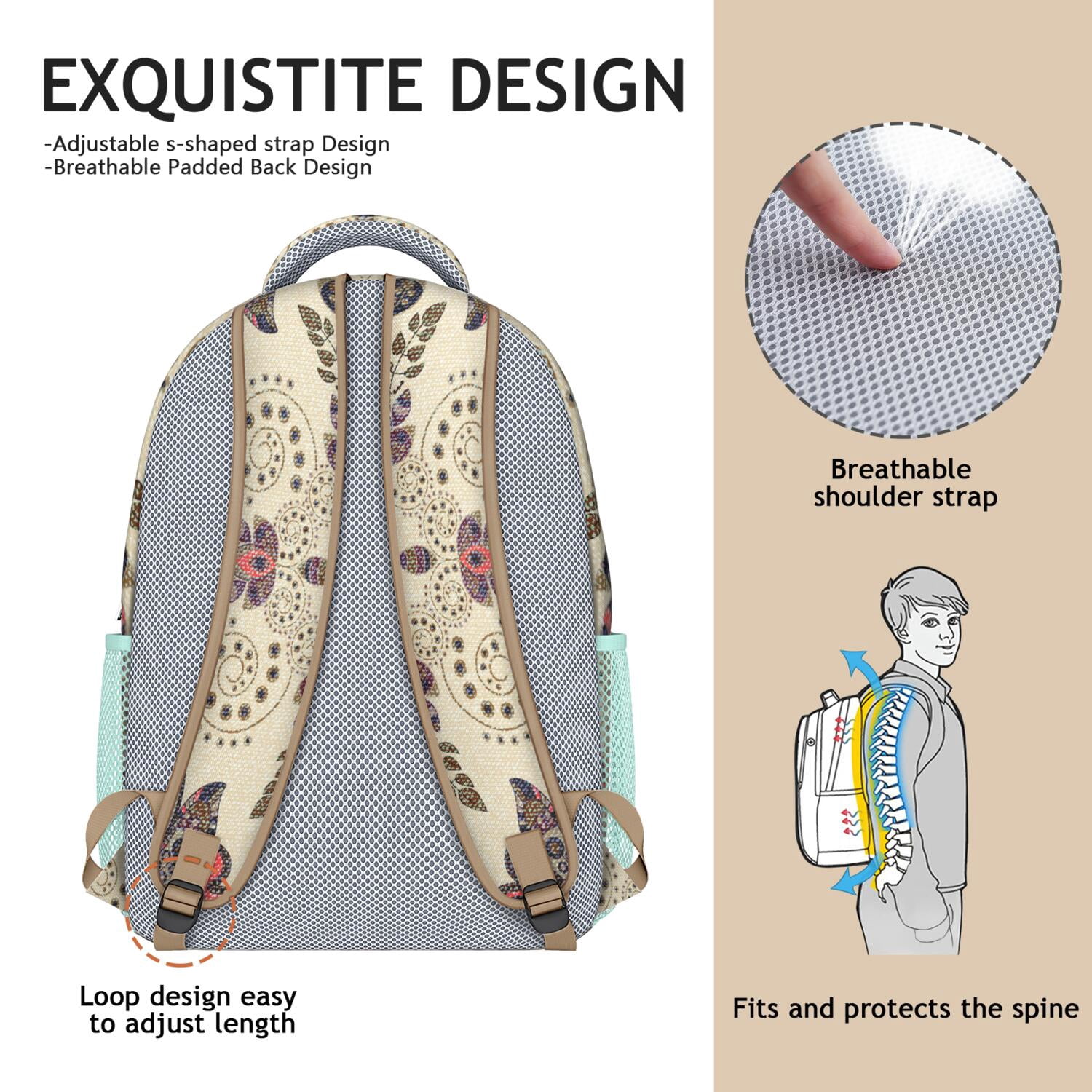 Classic Bohemian Paisley Backpack - Waterproof & Breathable School Bag with Spinal Support