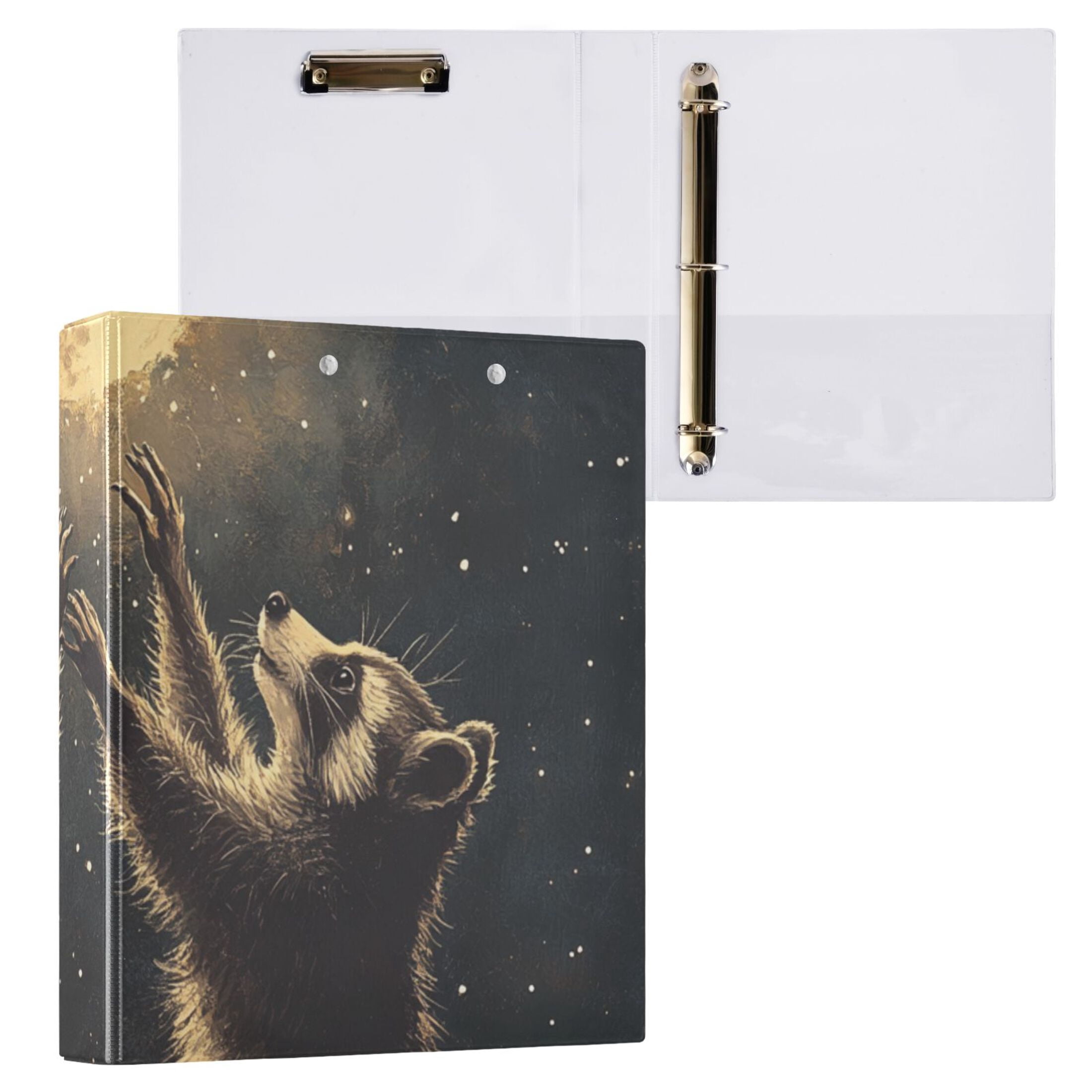 Raccoons and Moon 3 Ring Binders 1.5 inch Hardcover File Folders with Interior Pockets A4 Size Organizer for School Office Hospital