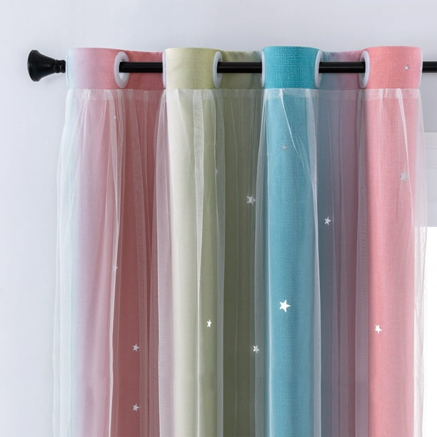 Panel de cortina XiDi con diseño de arcoíris, color rosa y azul transparente opaco, 86 x 244 cm