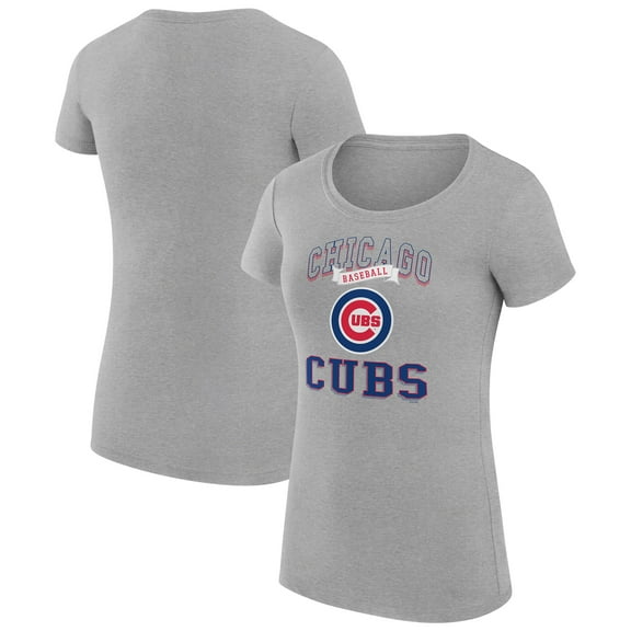 Women's G-III 4Her by Carl Banks Heather Gray Chicago Cubs Super-Slim Fit Lightweight Team Logo Graphic T-Shirt