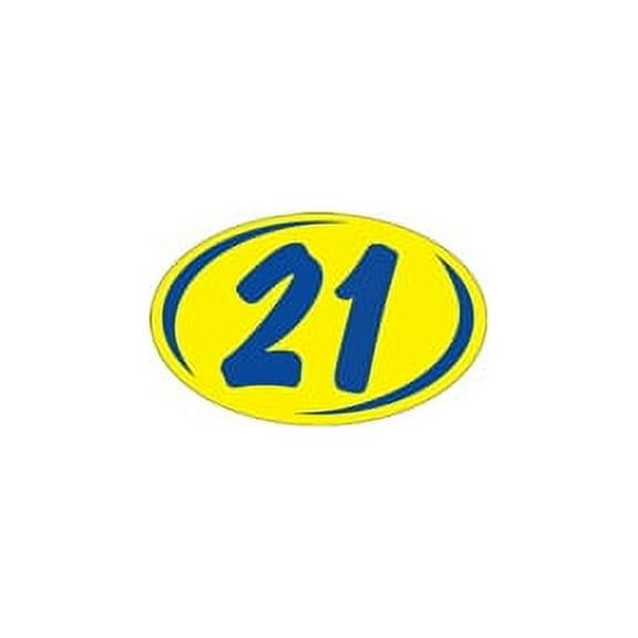 SSWBasics Oval 2-Digit Year Stickers - Blue/Yellow - 2021 - Pack of 12- Bright and Colorful Vinyl Number Stickers - Windshield Sticker for Dealership Use - Car for Sale Signs for Vehicle Window