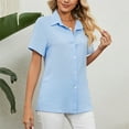thumbnail image 5 of XFLWAM Button Down Shirts for Women Solid Color Short Sleeve Blouse V Neck Collared Tops Sky Blue M, 5 of 6