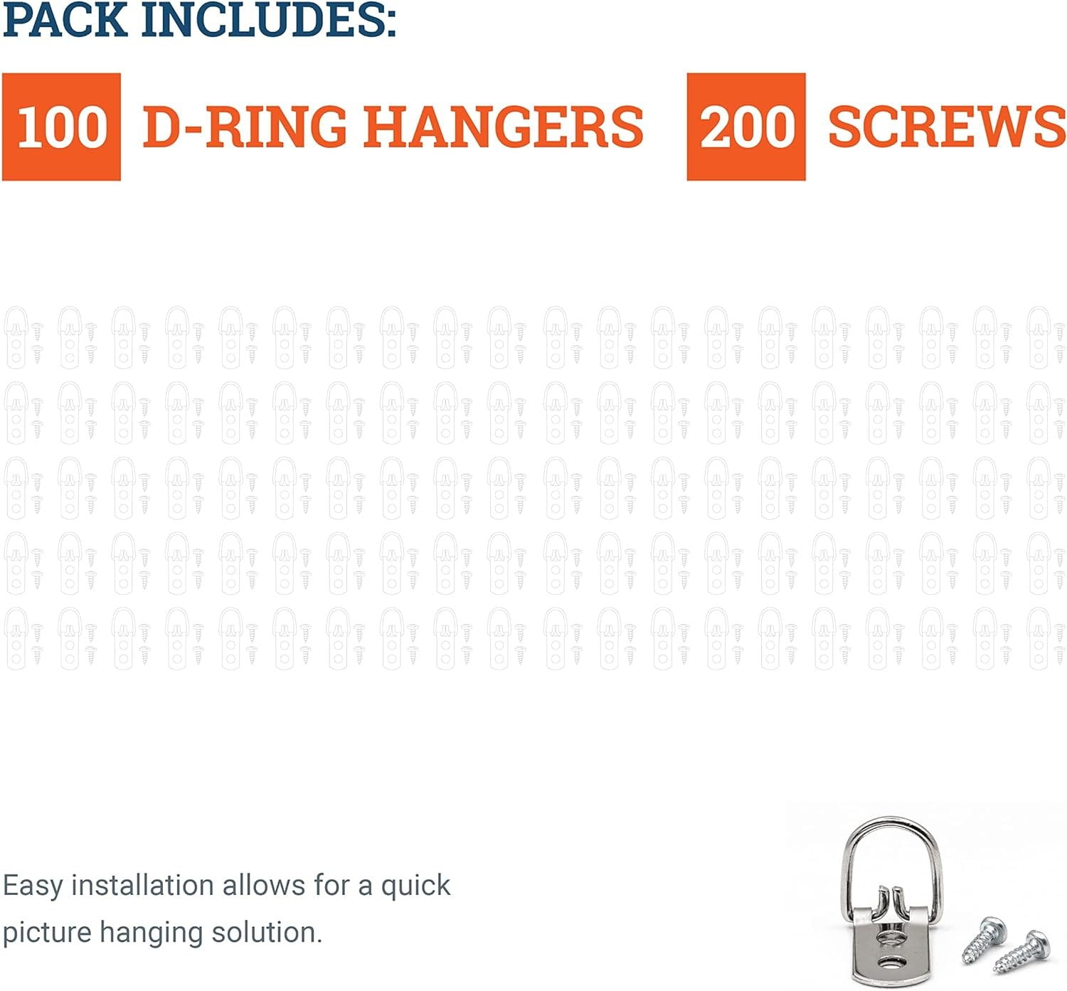 Picture Hang Solutions 2-Hole D-ring Picture Hangers for Frames 40-lb Capacity 100 Pieces per Pack
