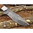 thumbnail image 6 of 11" Long hand forged Damascus steel full tang blade skinning Knife, 2 tone brown Dollar wood with Brass bolster scale, Cow Leather sheath, 6 of 7