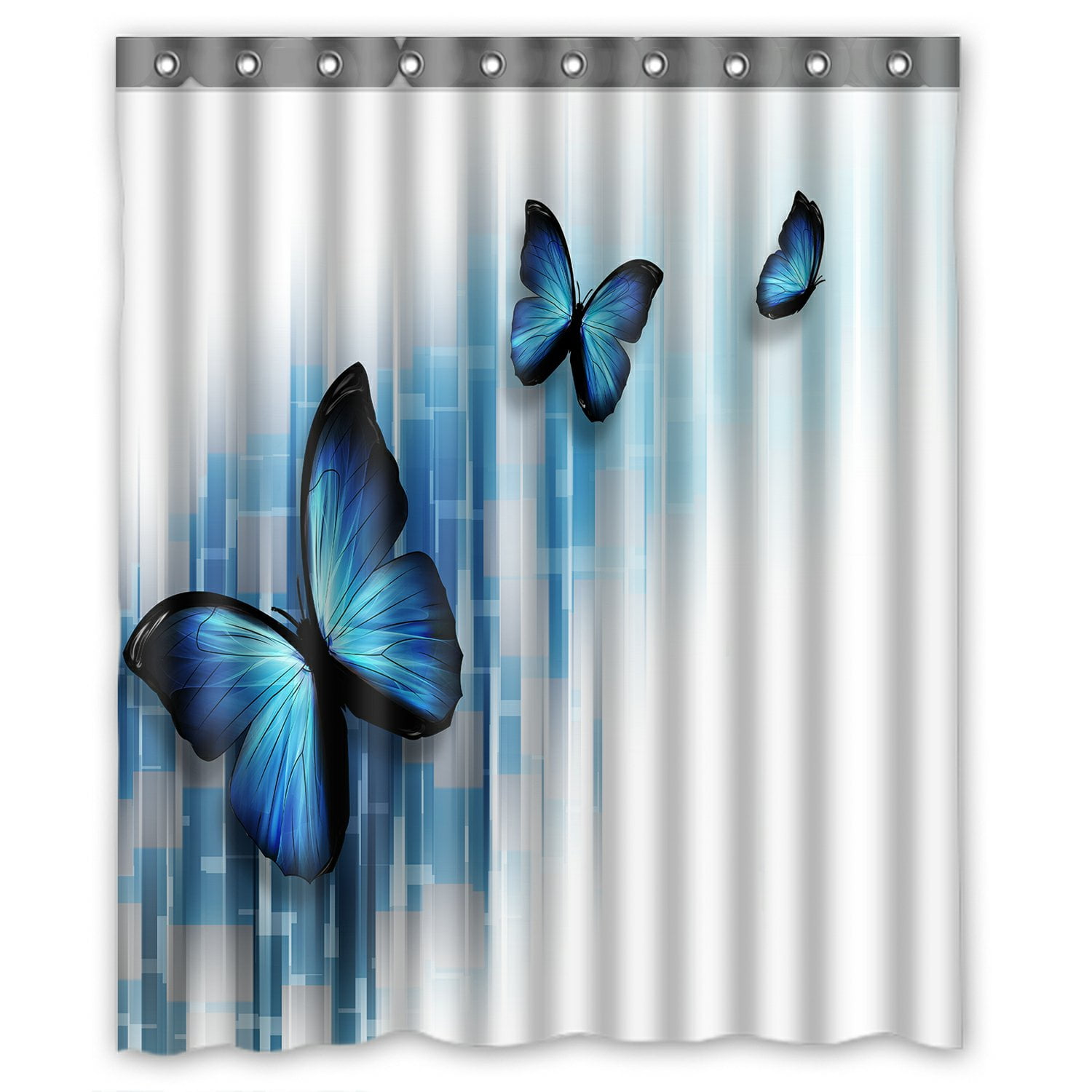 PHFZK Abstract Shower Curtain, Three Blue Butterflies Polyester Fabric Bathroom Shower Curtain