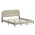 thumbnail image 2 of Curta Upholstered Platform Bed Frame / Clipped Nailhead Trim with Button Tufting / Mattress Foundation / No Box Spring Needed / Easy Assembly, Beige, King, 2 of 6