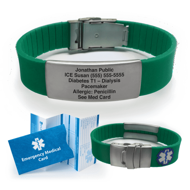 Custom Engraved Silicone SPORT Medical Alert ID Bracelet, Green