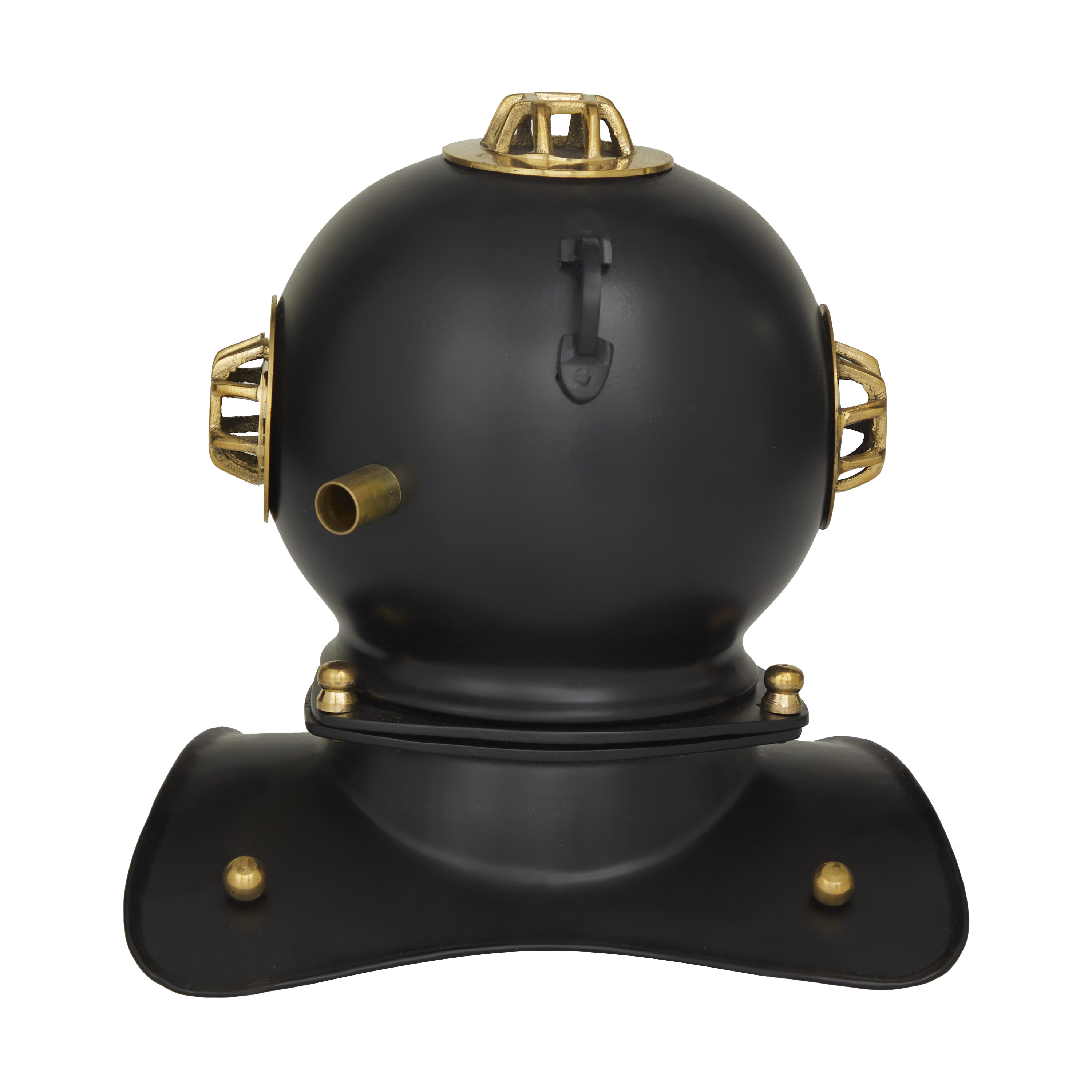 DecMode Black Brass Metal Diver helmet Decorative Clock, 8" x 7" x 8"