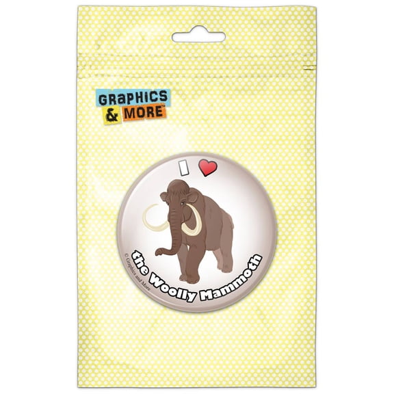 I Love Heart Woolly Mammoth Dinosaur Pinback Button Pin Badge
