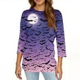 thumbnail image 4 of WTOBBY Women's 3/4 Sleeve Bat and Pumpkin Print Round Neck Casual T-Shirt Top Halloween Themed Fashion Tee for Autumn Holiday Celebration,Purple S, 4 of 4