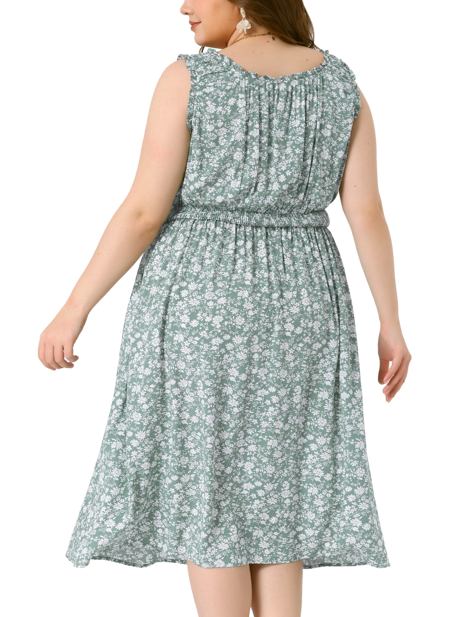 DARING DIVA Plus Size Square Neck Sleeveless Floral Flowy Midi Dress 2X Dark Green