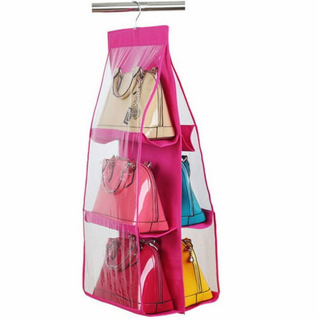 6-Pockets Handbag Storage Organizer Anti-dust Cover Large Clear Bag Purse Hanging Closet Rack ...