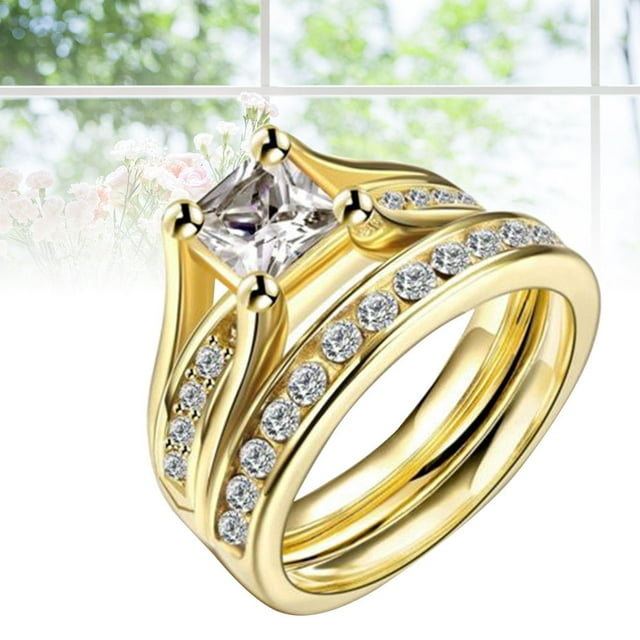 unbranded Anillo De Pareja De Zirconia Dorado Con Para Regalo Y Uso Diario