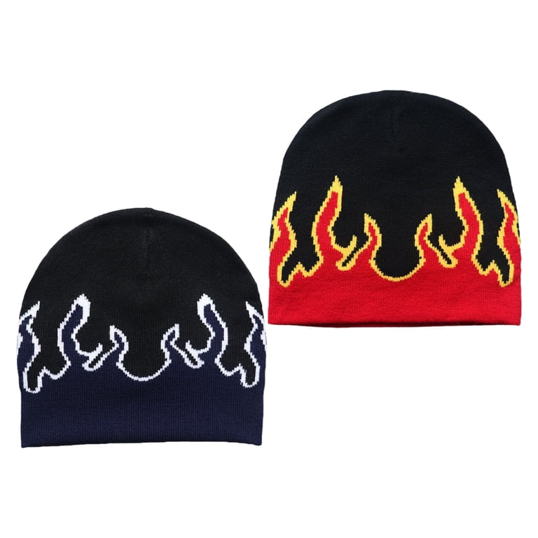 WINDLAND Y2K Beanies Knit Beanie Hat Flame Beanie Flame Skull Cap