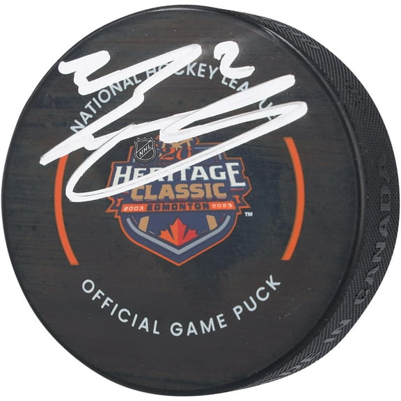Evan Bouchard Edmonton Oilers Autographed 2023 Heritage Classic Official Game Puck - Fanatics Authentic Certified
