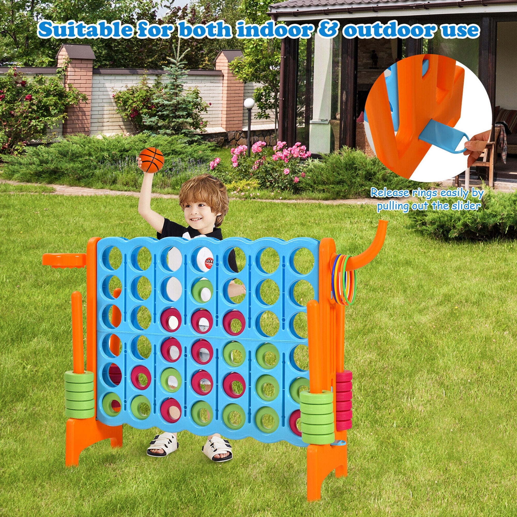 Gymax 2.5 Feet Basketball Hoop Ring Game 4-to-Score Giant Game Set Indoor and Outdoor